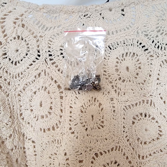 Ivory Crochet Beaded Fringe Poncho Top - Picture 6 of 10